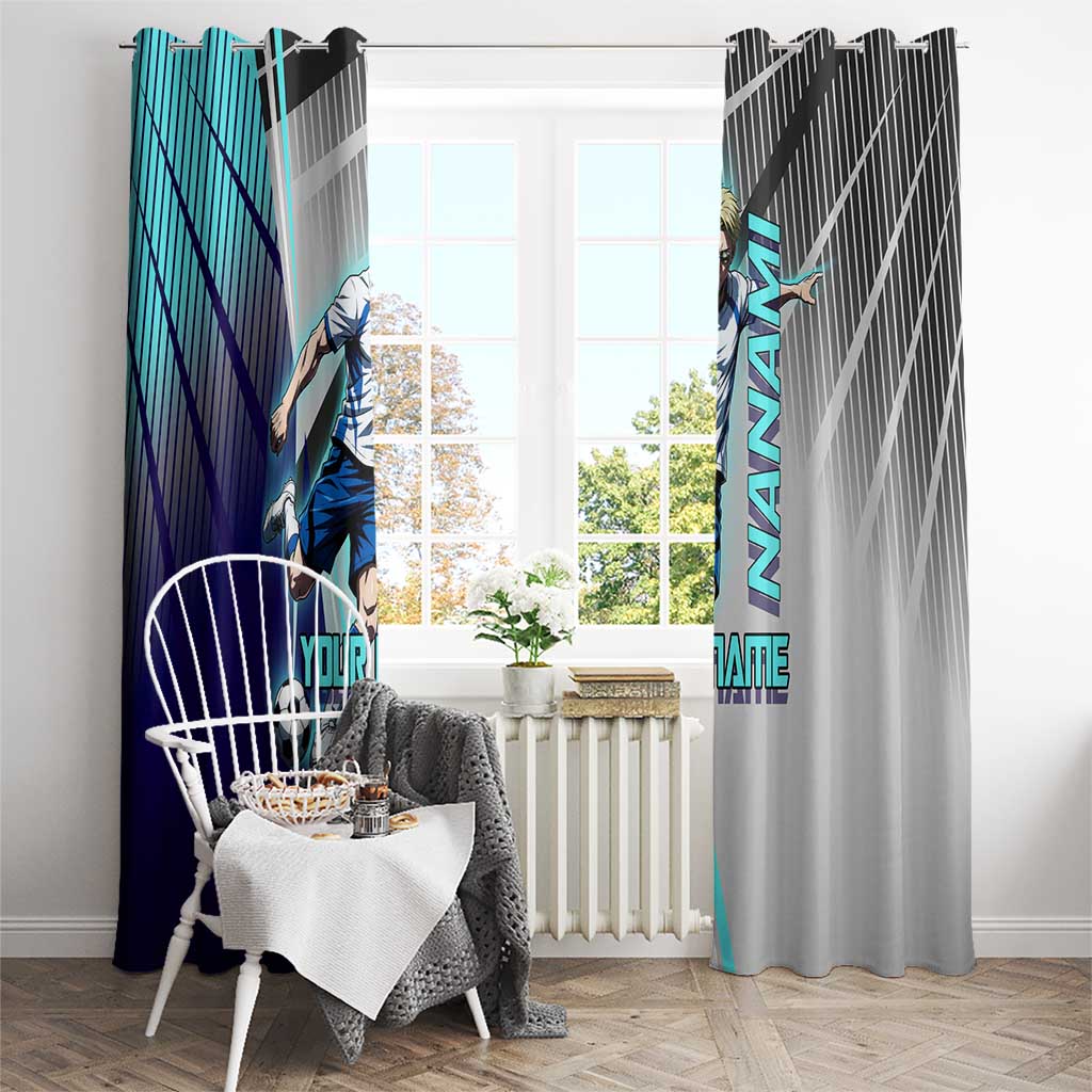 Personalized Nanami Kento Jujutsu Kaisen Window Curtain with Teal Highlights and Dynamic Kick Pose