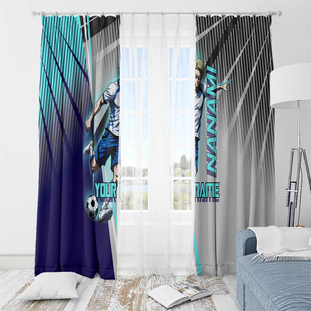 Personalized Nanami Kento Jujutsu Kaisen Window Curtain with Teal Highlights and Dynamic Kick Pose