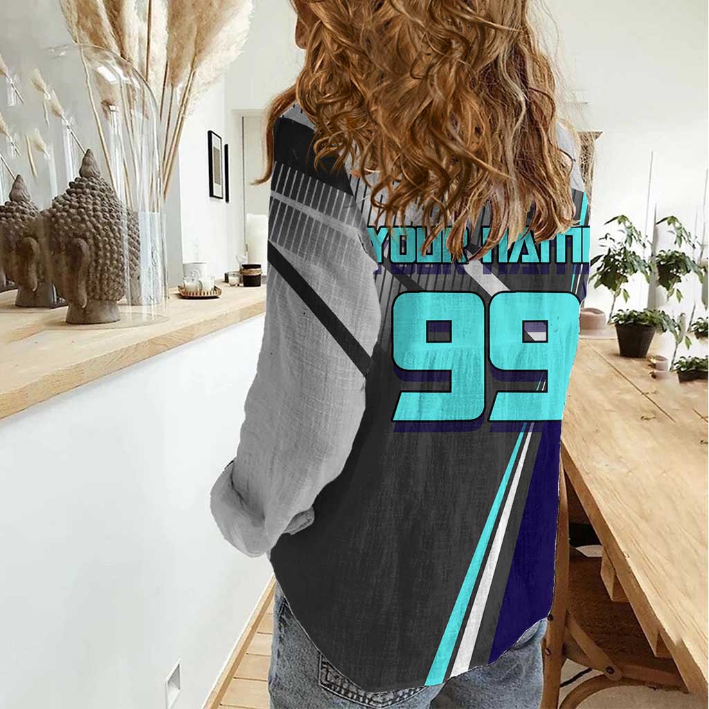 Personalized Nanami Kento Jujutsu Kaisen Women Casual Shirt with Teal Highlights and Dynamic Kick Pose