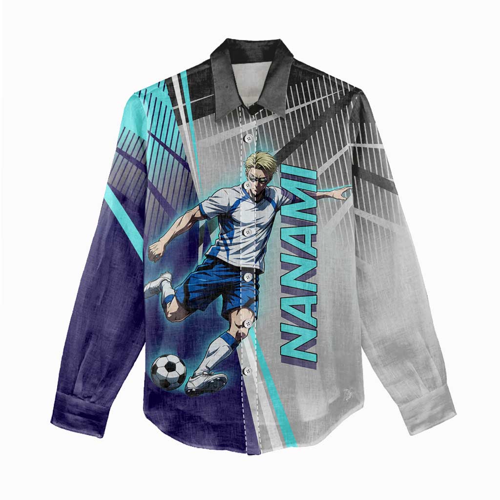 Personalized Nanami Kento Jujutsu Kaisen Women Casual Shirt with Teal Highlights and Dynamic Kick Pose
