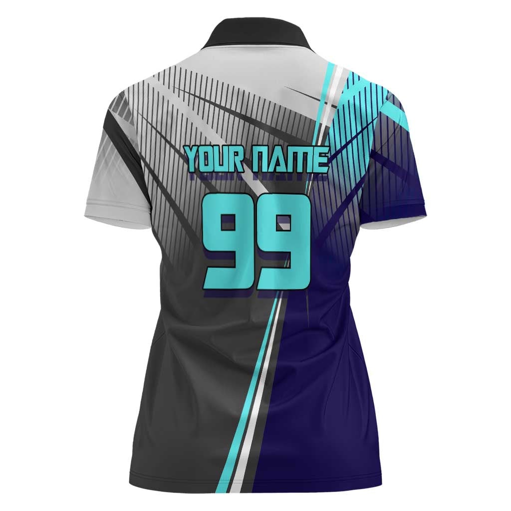 Personalized Nanami Kento Jujutsu Kaisen Women Polo Shirt with Teal Highlights and Dynamic Kick Pose