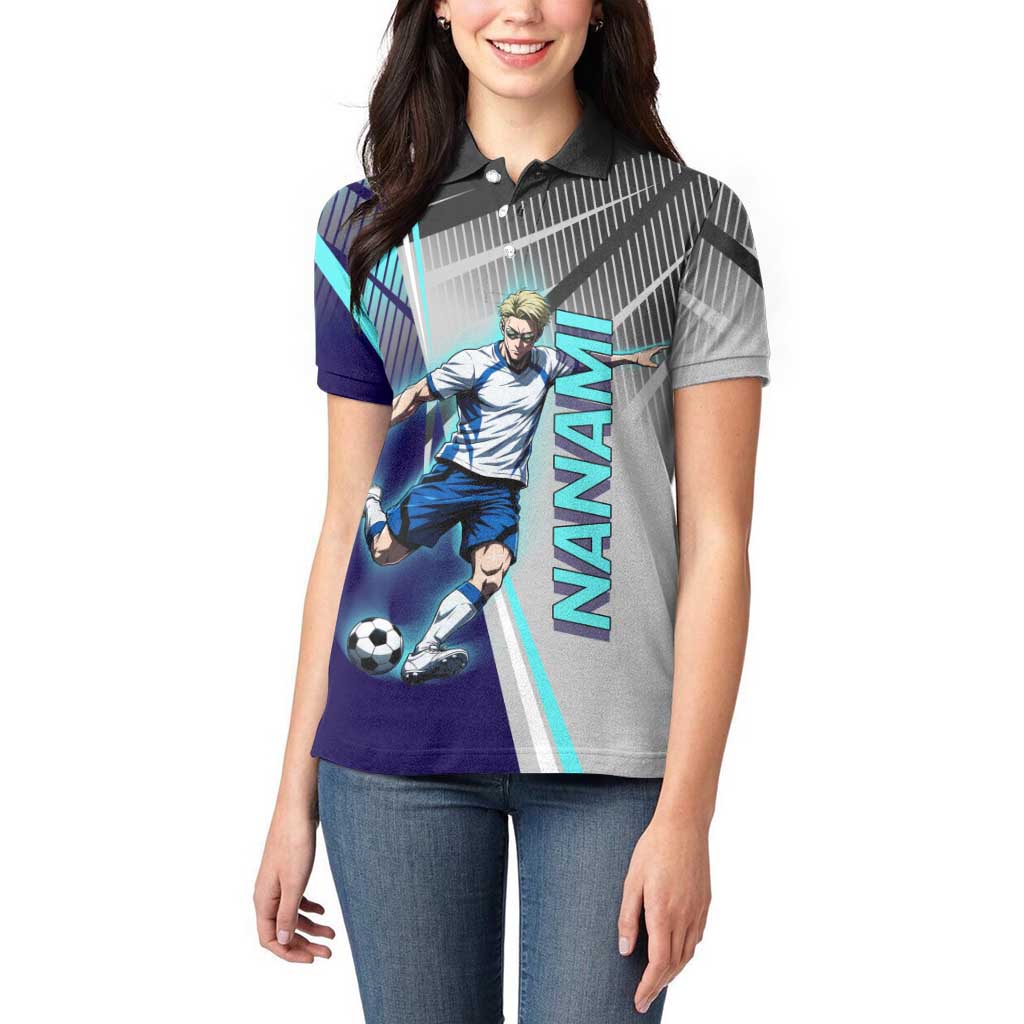 Personalized Nanami Kento Jujutsu Kaisen Women Polo Shirt with Teal Highlights and Dynamic Kick Pose