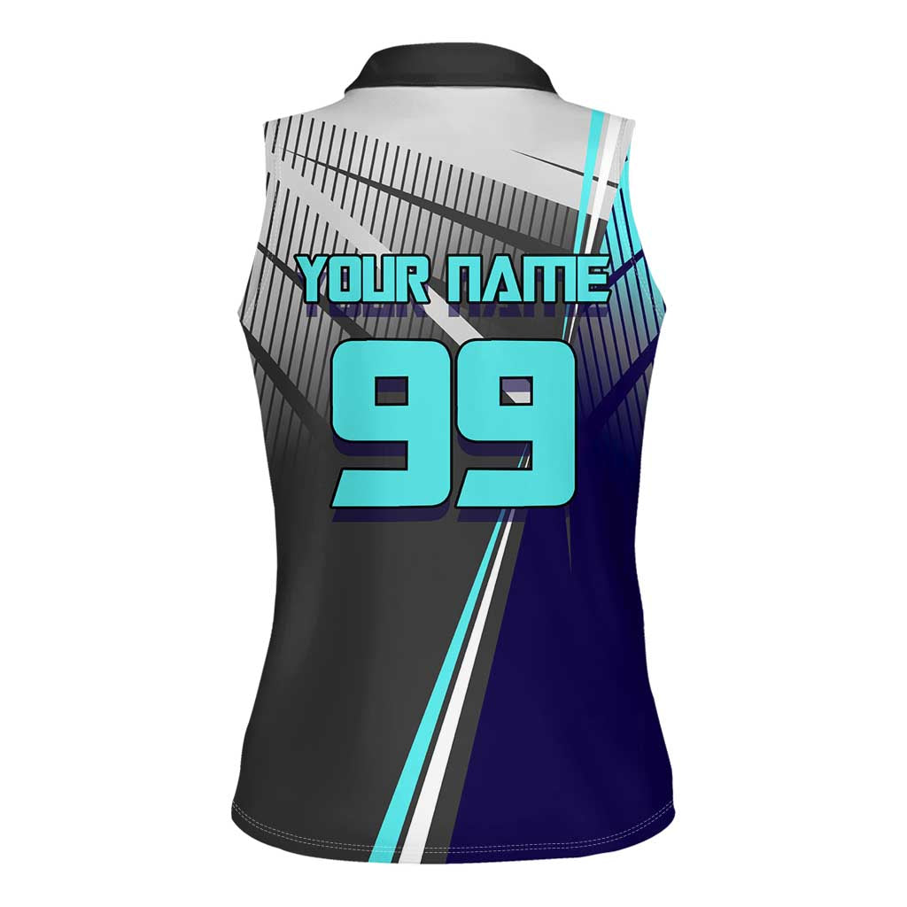 Personalized Nanami Kento Jujutsu Kaisen Women Sleeveless Polo Shirt with Teal Highlights and Dynamic Kick Pose