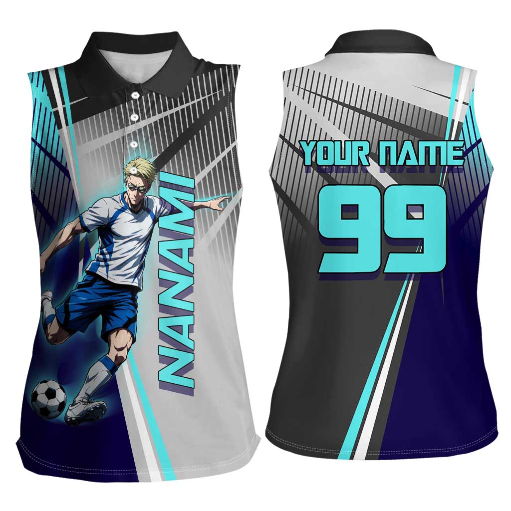 Personalized Nanami Kento Jujutsu Kaisen Women Sleeveless Polo Shirt with Teal Highlights and Dynamic Kick Pose