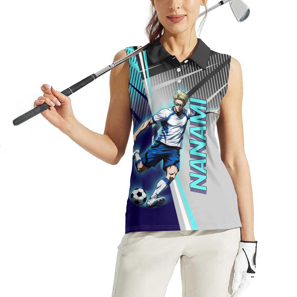 Personalized Nanami Kento Jujutsu Kaisen Women Sleeveless Polo Shirt with Teal Highlights and Dynamic Kick Pose