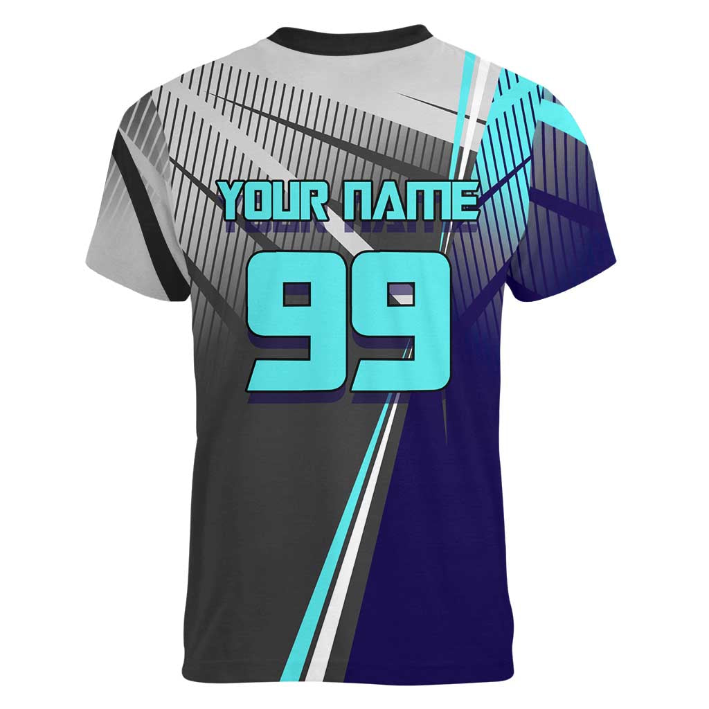 Personalized Nanami Kento Jujutsu Kaisen Women V-Neck T-Shirt with Teal Highlights and Dynamic Kick Pose
