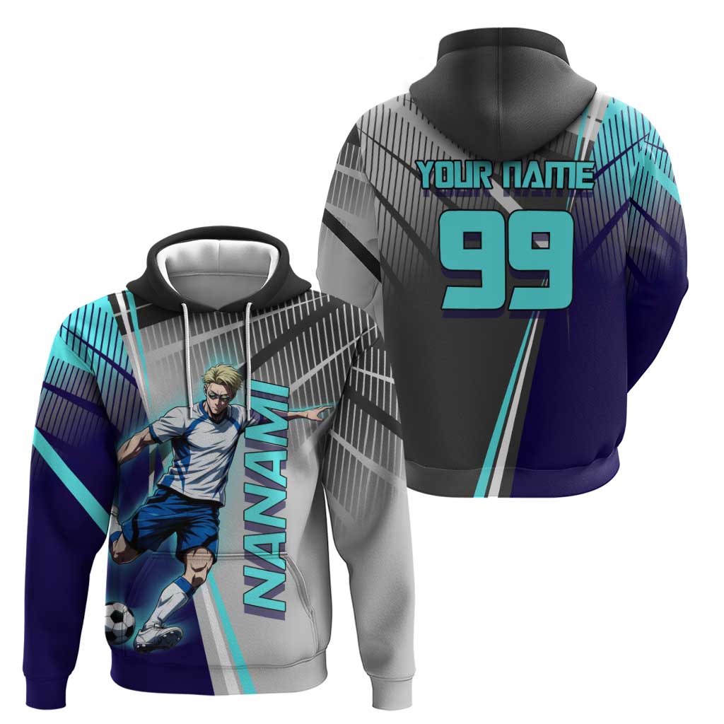 Personalized Nanami Kento Jujutsu Kaisen Zip Hoodie with Teal Highlights and Dynamic Kick Pose