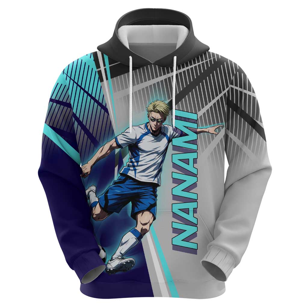 Personalized Nanami Kento Jujutsu Kaisen Zip Hoodie with Teal Highlights and Dynamic Kick Pose