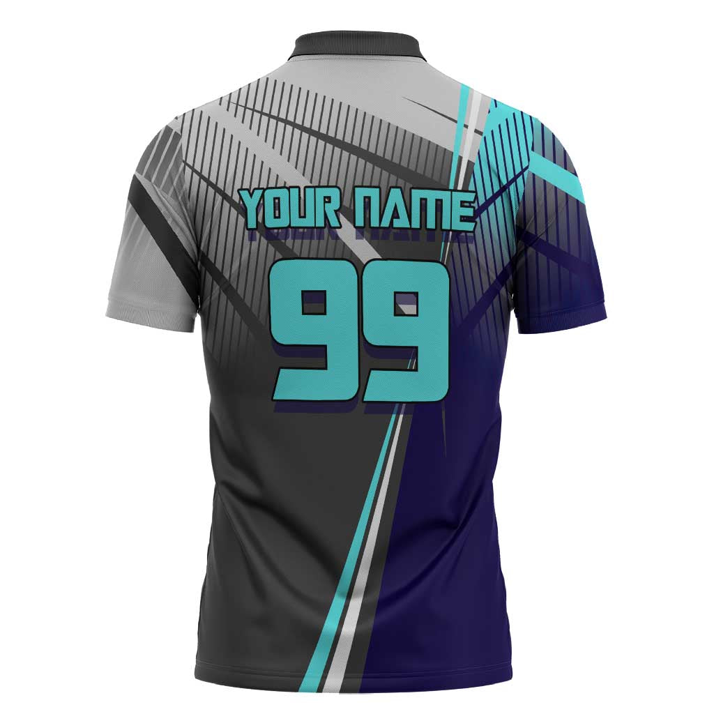 Personalized Nanami Kento Jujutsu Kaisen Zipper Polo Shirt with Teal Highlights and Dynamic Kick Pose