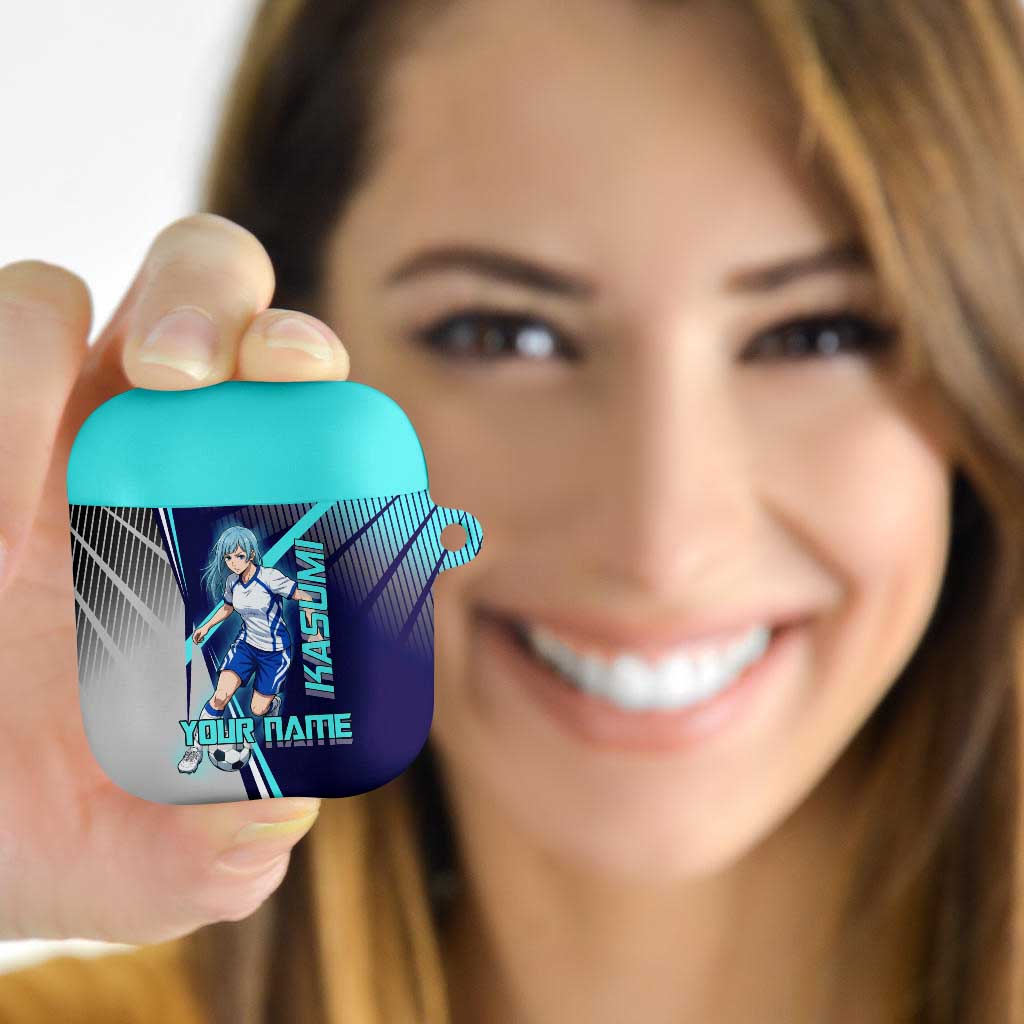 Personalized Miwa Kasumi Jujutsu Kaisen AirPods Case with Light Blue Accents and Action Pose