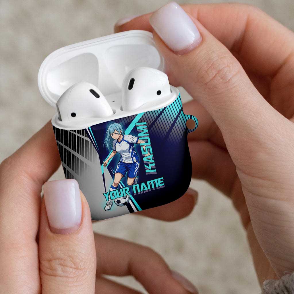 Personalized Miwa Kasumi Jujutsu Kaisen AirPods Case with Light Blue Accents and Action Pose
