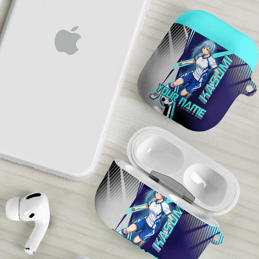 Personalized Miwa Kasumi Jujutsu Kaisen AirPods Case with Light Blue Accents and Action Pose