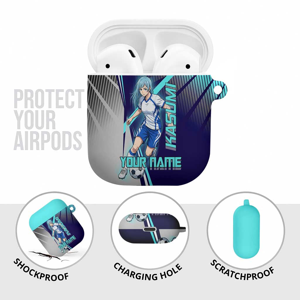 Personalized Miwa Kasumi Jujutsu Kaisen AirPods Case with Light Blue Accents and Action Pose