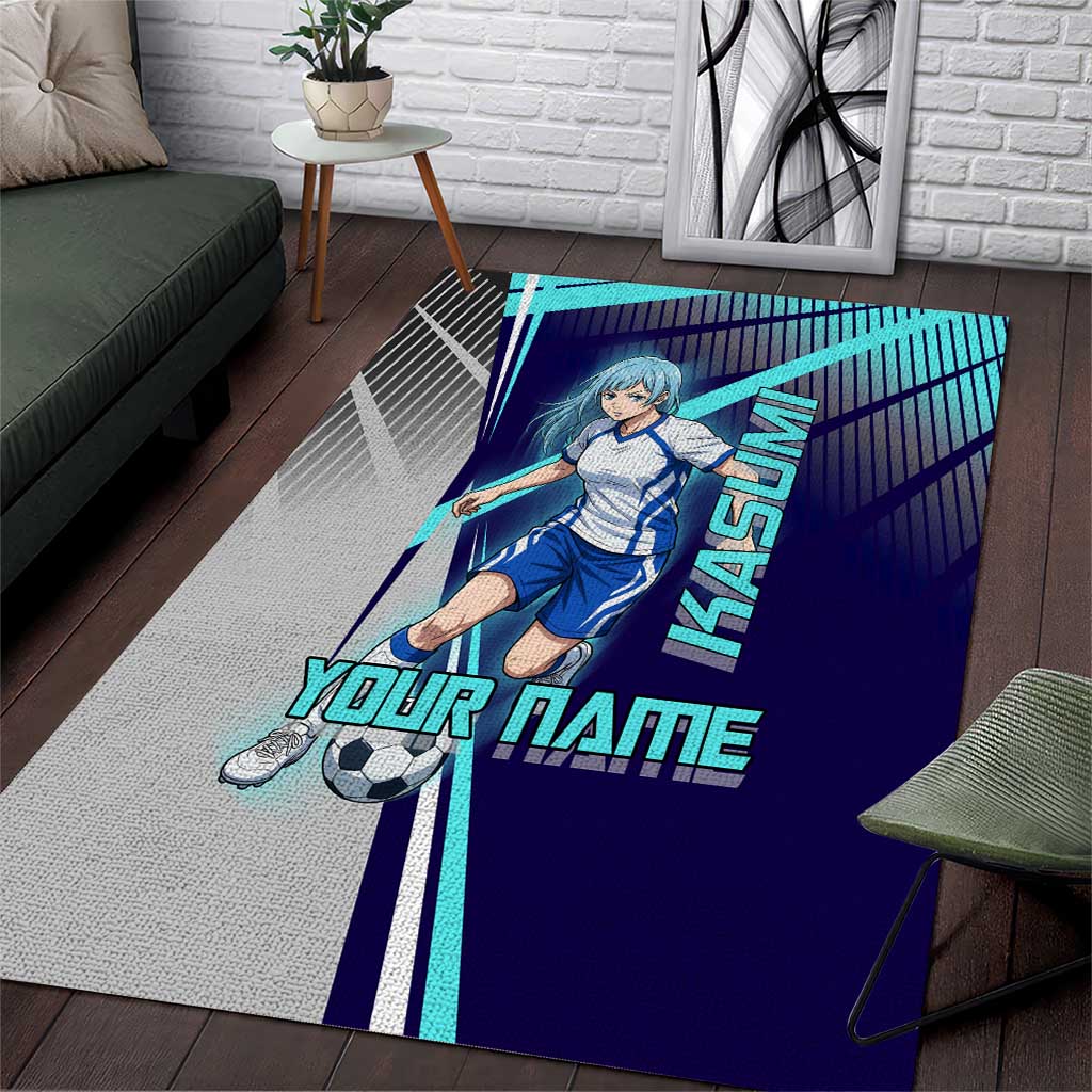 Personalized Miwa Kasumi Jujutsu Kaisen Area Rug with Light Blue Accents and Action Pose