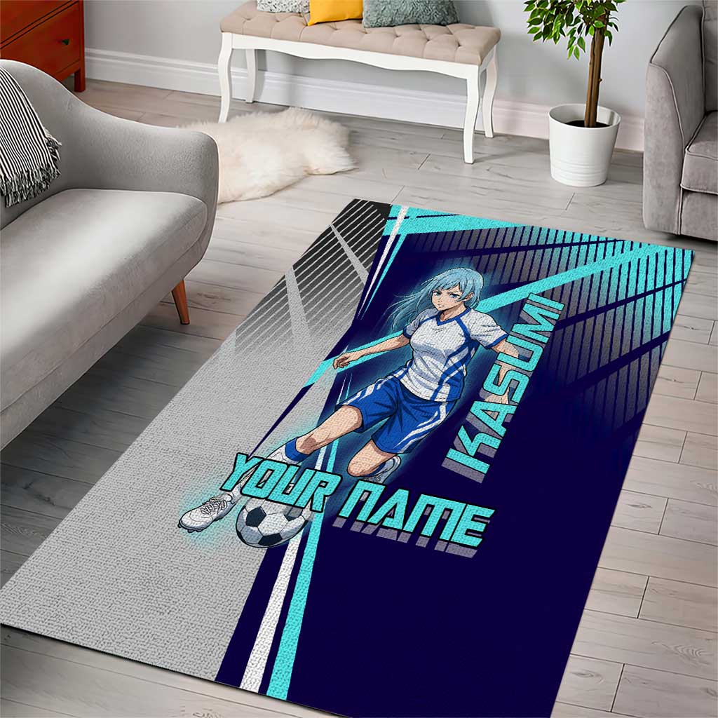 Personalized Miwa Kasumi Jujutsu Kaisen Area Rug with Light Blue Accents and Action Pose
