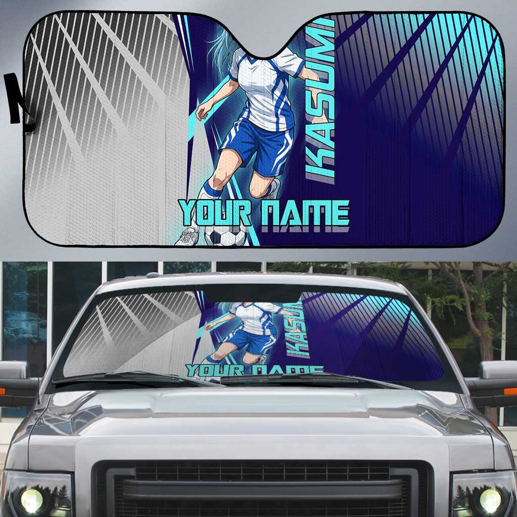 Personalized Miwa Kasumi Jujutsu Kaisen Auto Sun Shade with Light Blue Accents and Action Pose