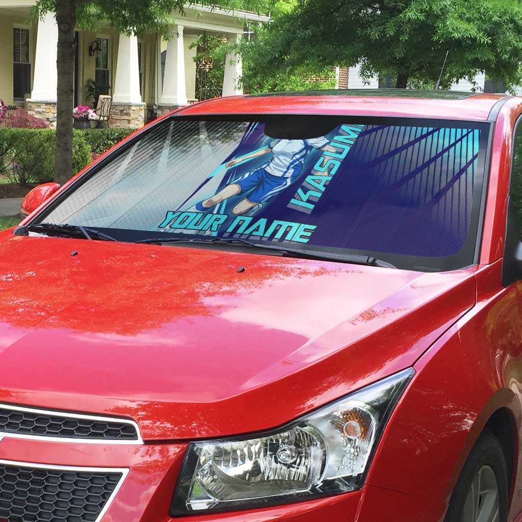 Personalized Miwa Kasumi Jujutsu Kaisen Auto Sun Shade with Light Blue Accents and Action Pose