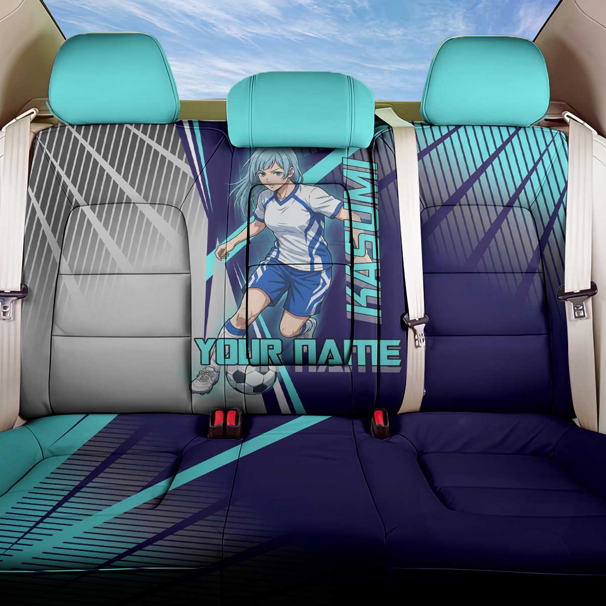Personalized Miwa Kasumi Jujutsu Kaisen Back Car Seat Cover with Light Blue Accents and Action Pose