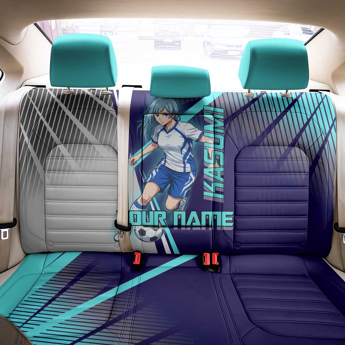 Personalized Miwa Kasumi Jujutsu Kaisen Back Car Seat Cover with Light Blue Accents and Action Pose
