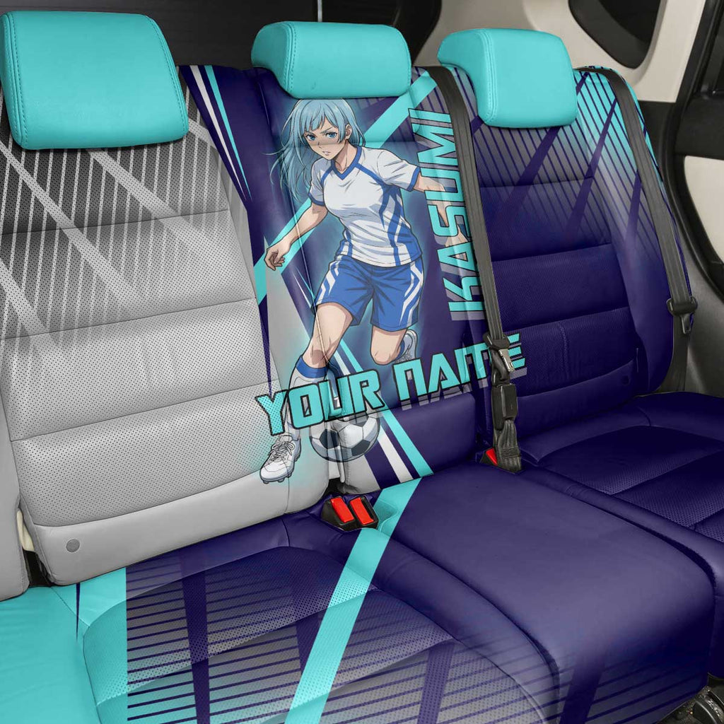 Personalized Miwa Kasumi Jujutsu Kaisen Back Car Seat Cover with Light Blue Accents and Action Pose