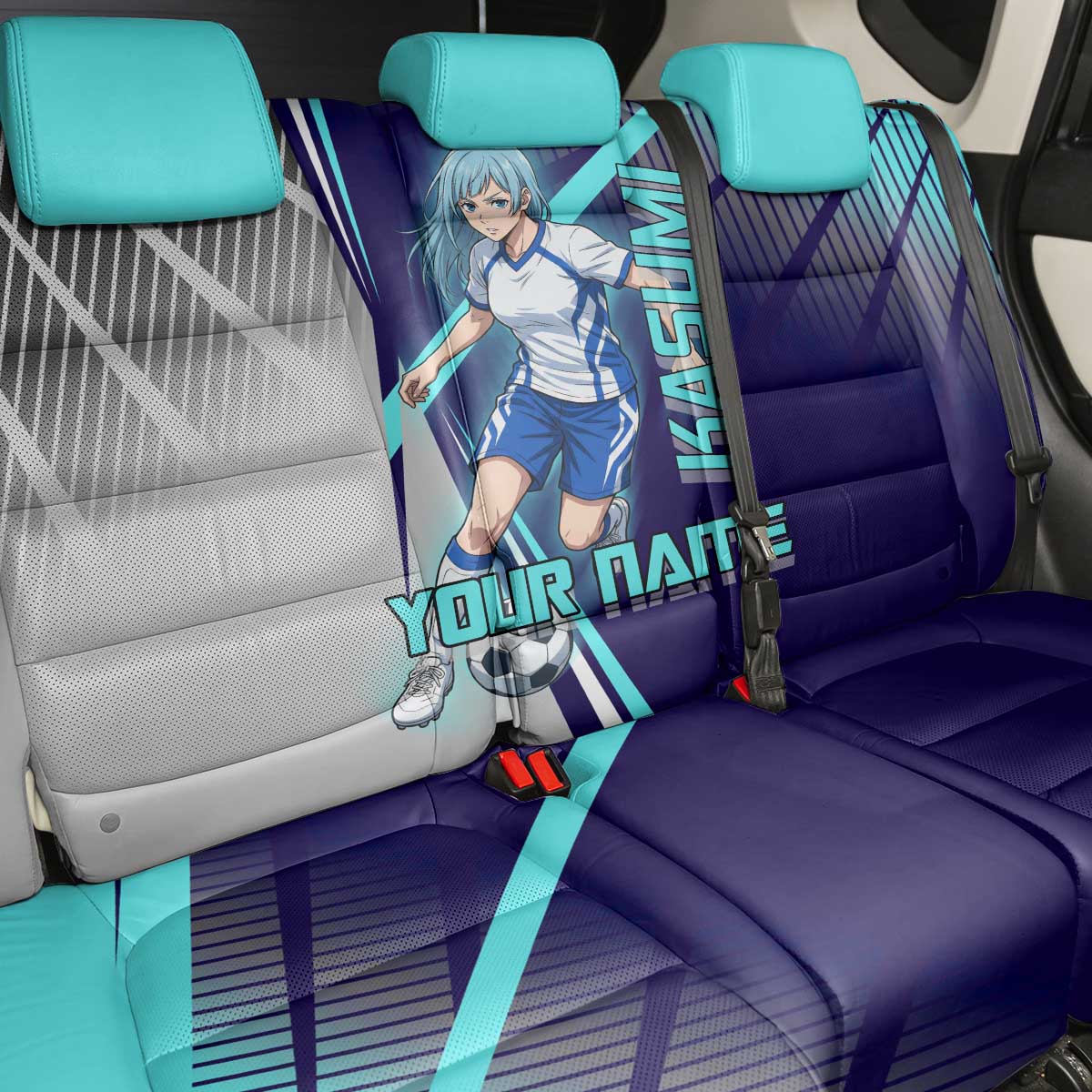 Personalized Miwa Kasumi Jujutsu Kaisen Back Car Seat Cover with Light Blue Accents and Action Pose