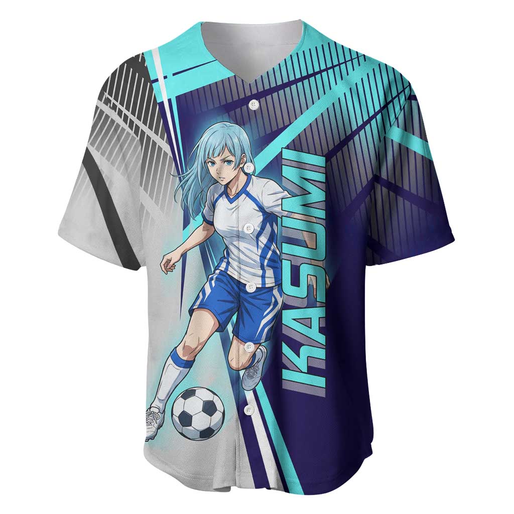 Personalized Miwa Kasumi Jujutsu Kaisen Baseball Jersey with Light Blue Accents and Action Pose