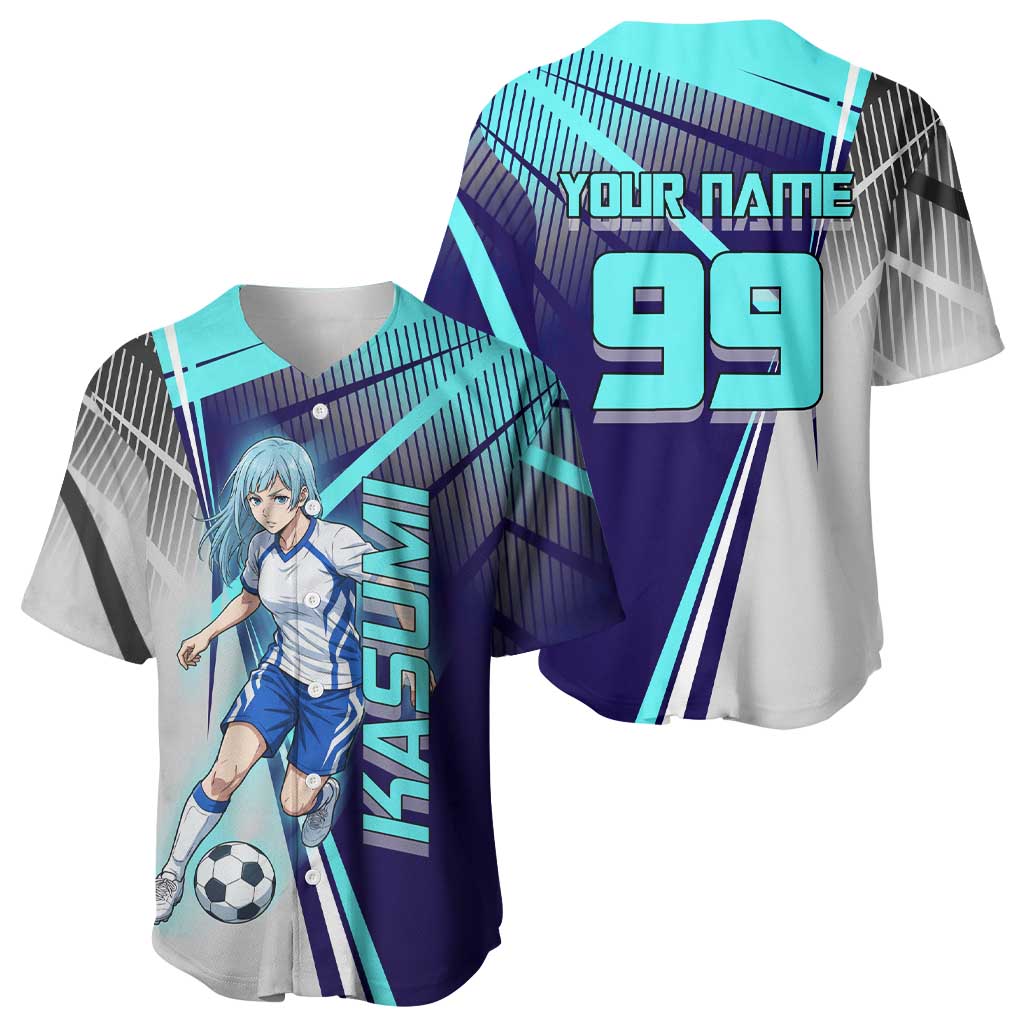 Personalized Miwa Kasumi Jujutsu Kaisen Baseball Jersey with Light Blue Accents and Action Pose