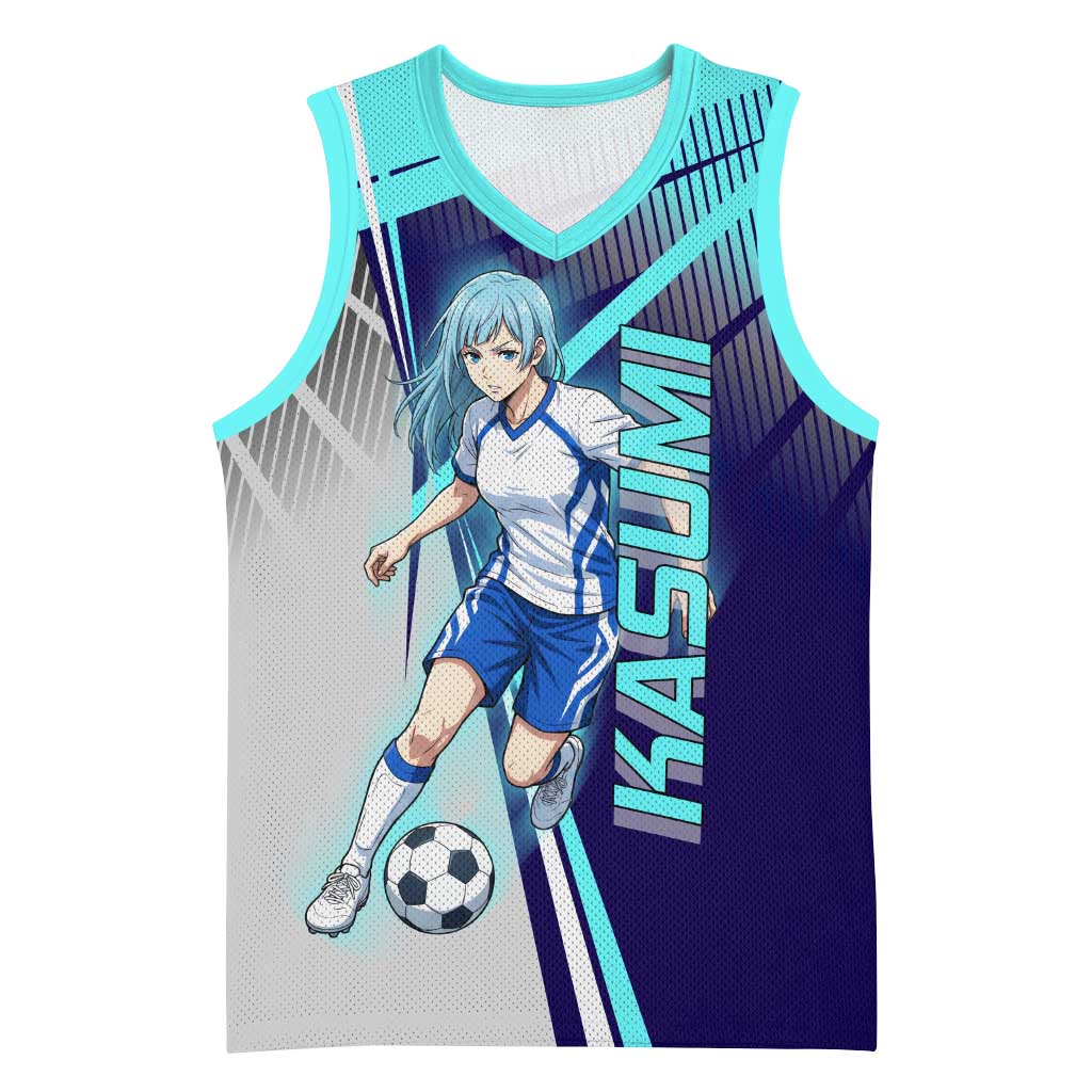 Personalized Miwa Kasumi Jujutsu Kaisen Basketball Jersey with Light Blue Accents and Action Pose