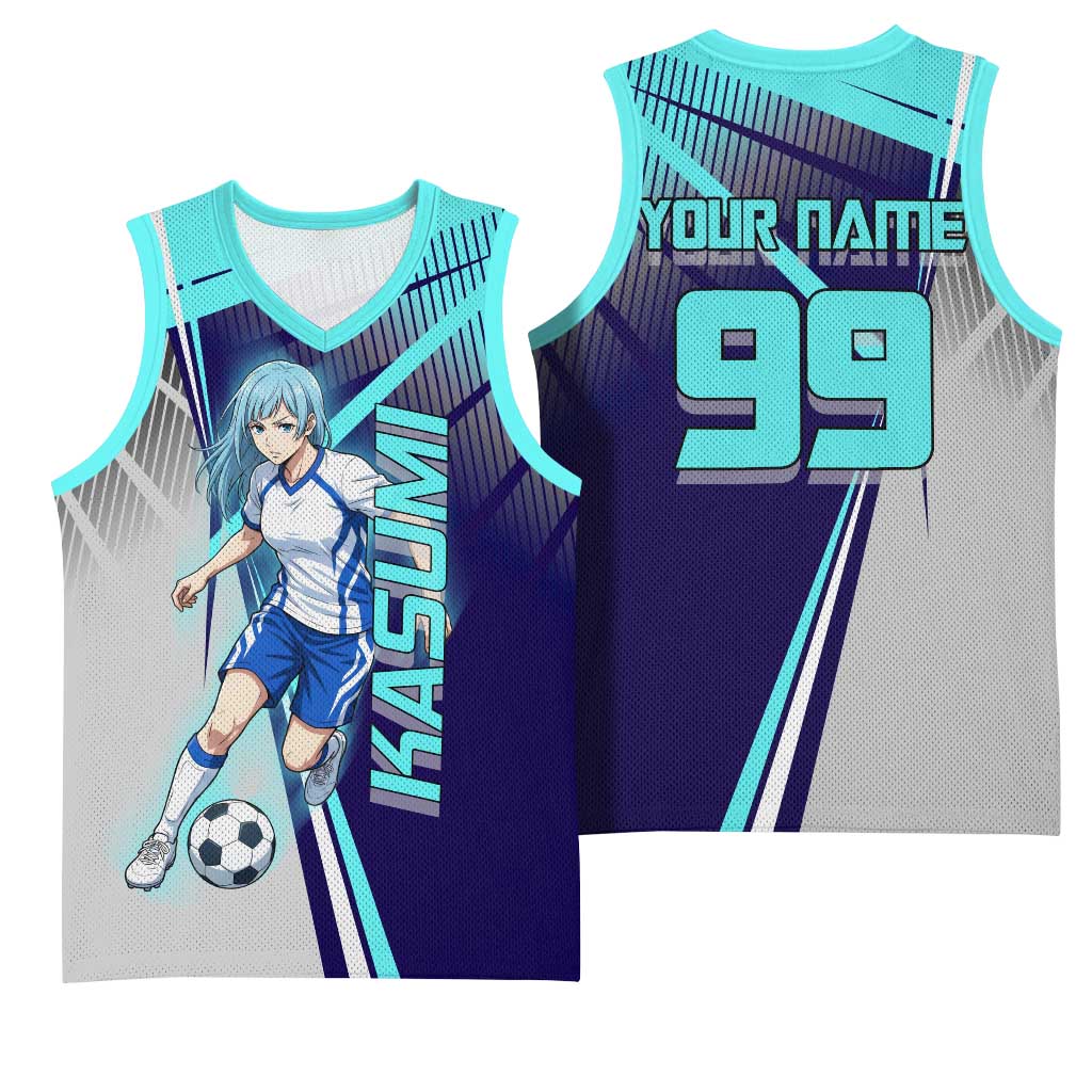 Personalized Miwa Kasumi Jujutsu Kaisen Basketball Jersey with Light Blue Accents and Action Pose