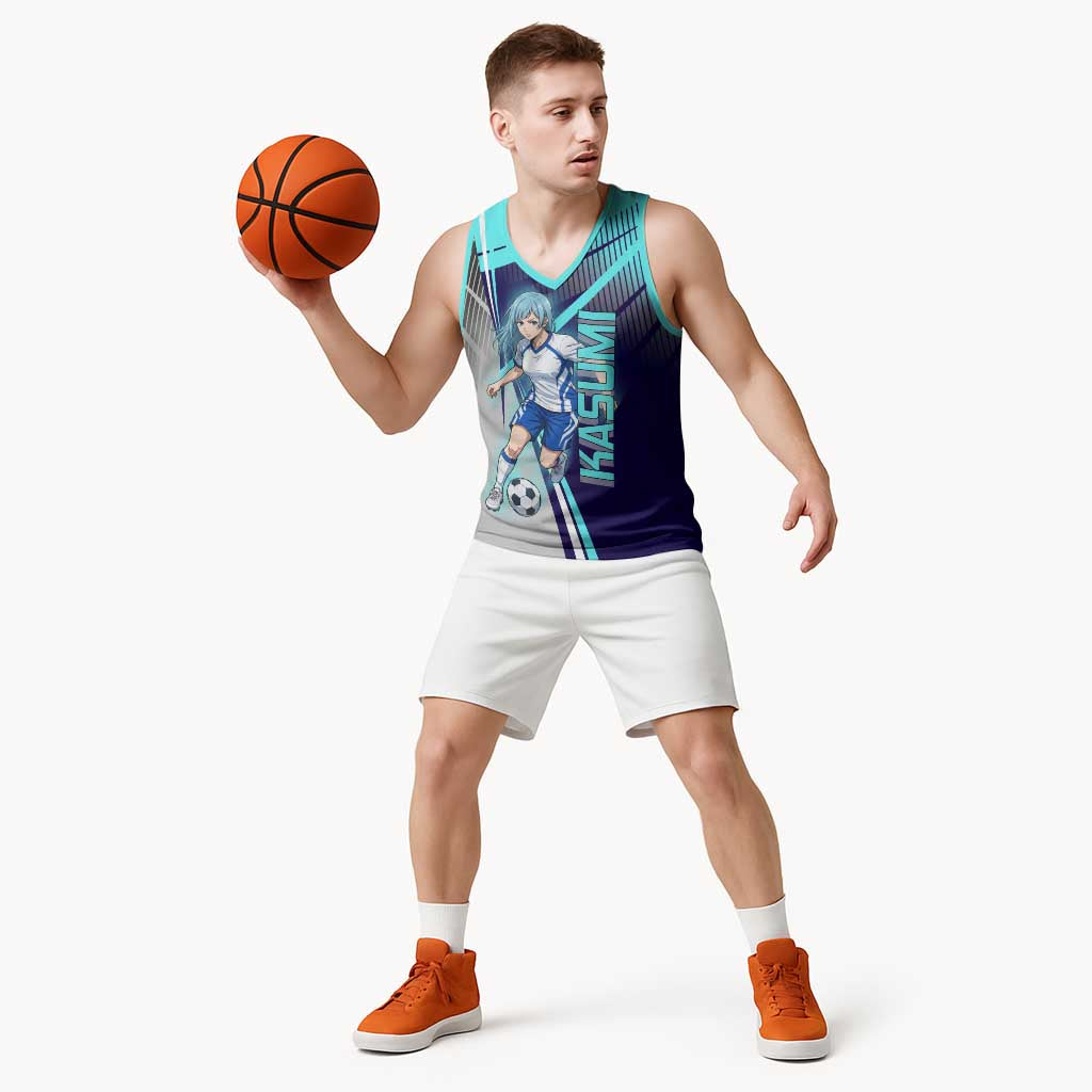 Personalized Miwa Kasumi Jujutsu Kaisen Basketball Jersey with Light Blue Accents and Action Pose