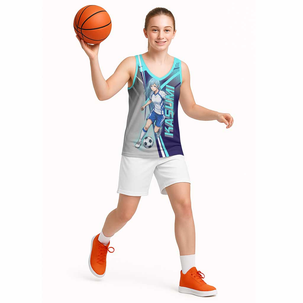 Personalized Miwa Kasumi Jujutsu Kaisen Basketball Jersey with Light Blue Accents and Action Pose