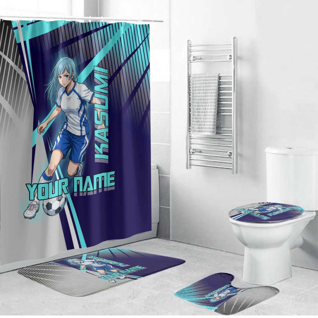 Personalized Miwa Kasumi Jujutsu Kaisen Bathroom Set with Light Blue Accents and Action Pose