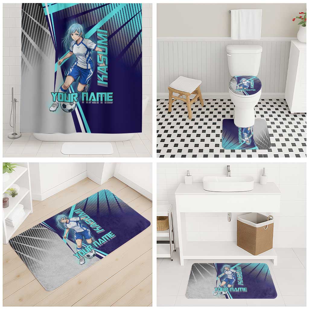 Personalized Miwa Kasumi Jujutsu Kaisen Bathroom Set with Light Blue Accents and Action Pose