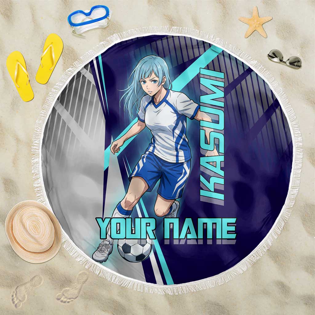Personalized Miwa Kasumi Jujutsu Kaisen Beach Blanket with Light Blue Accents and Action Pose