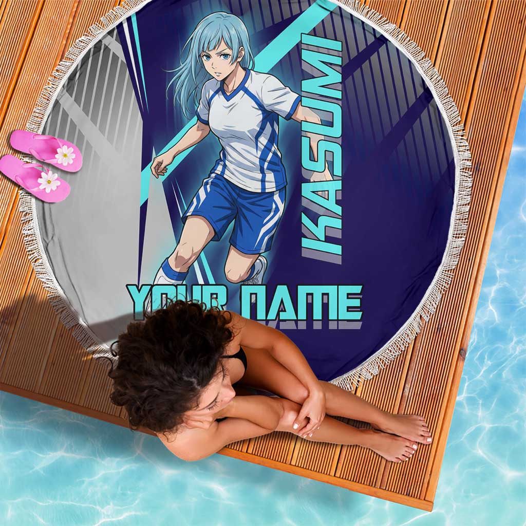 Personalized Miwa Kasumi Jujutsu Kaisen Beach Blanket with Light Blue Accents and Action Pose