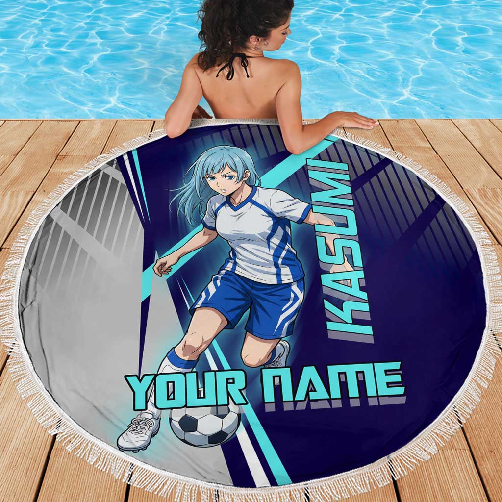Personalized Miwa Kasumi Jujutsu Kaisen Beach Blanket with Light Blue Accents and Action Pose