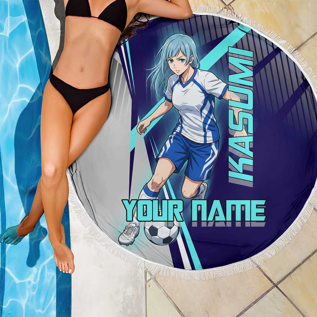 Personalized Miwa Kasumi Jujutsu Kaisen Beach Blanket with Light Blue Accents and Action Pose