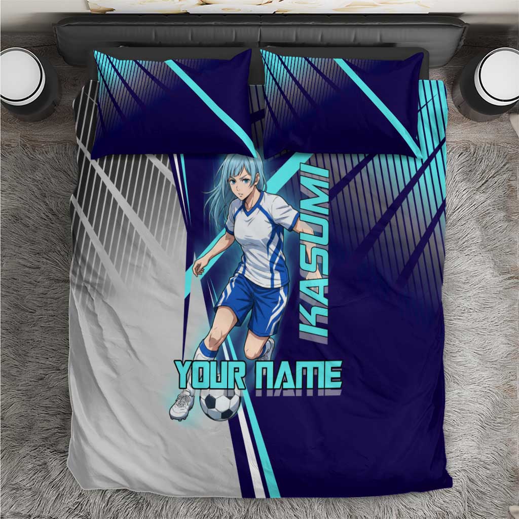Personalized Miwa Kasumi Jujutsu Kaisen Bedding Set with Light Blue Accents and Action Pose