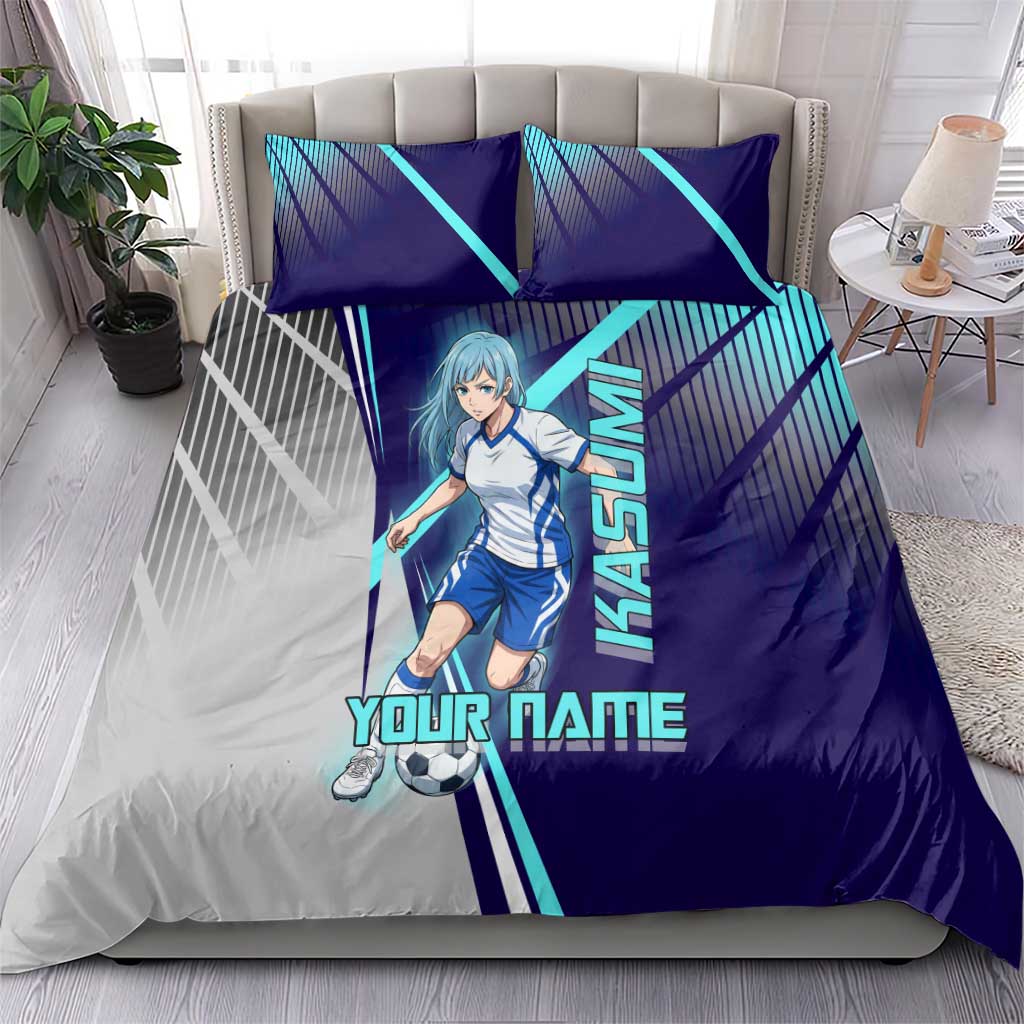 Personalized Miwa Kasumi Jujutsu Kaisen Bedding Set with Light Blue Accents and Action Pose