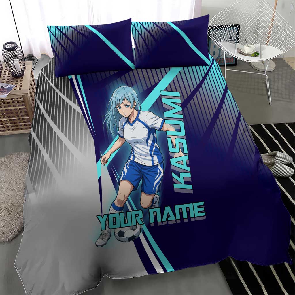 Personalized Miwa Kasumi Jujutsu Kaisen Bedding Set with Light Blue Accents and Action Pose