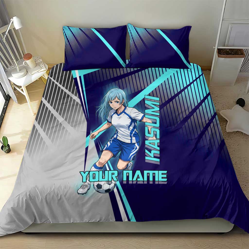 Personalized Miwa Kasumi Jujutsu Kaisen Bedding Set with Light Blue Accents and Action Pose