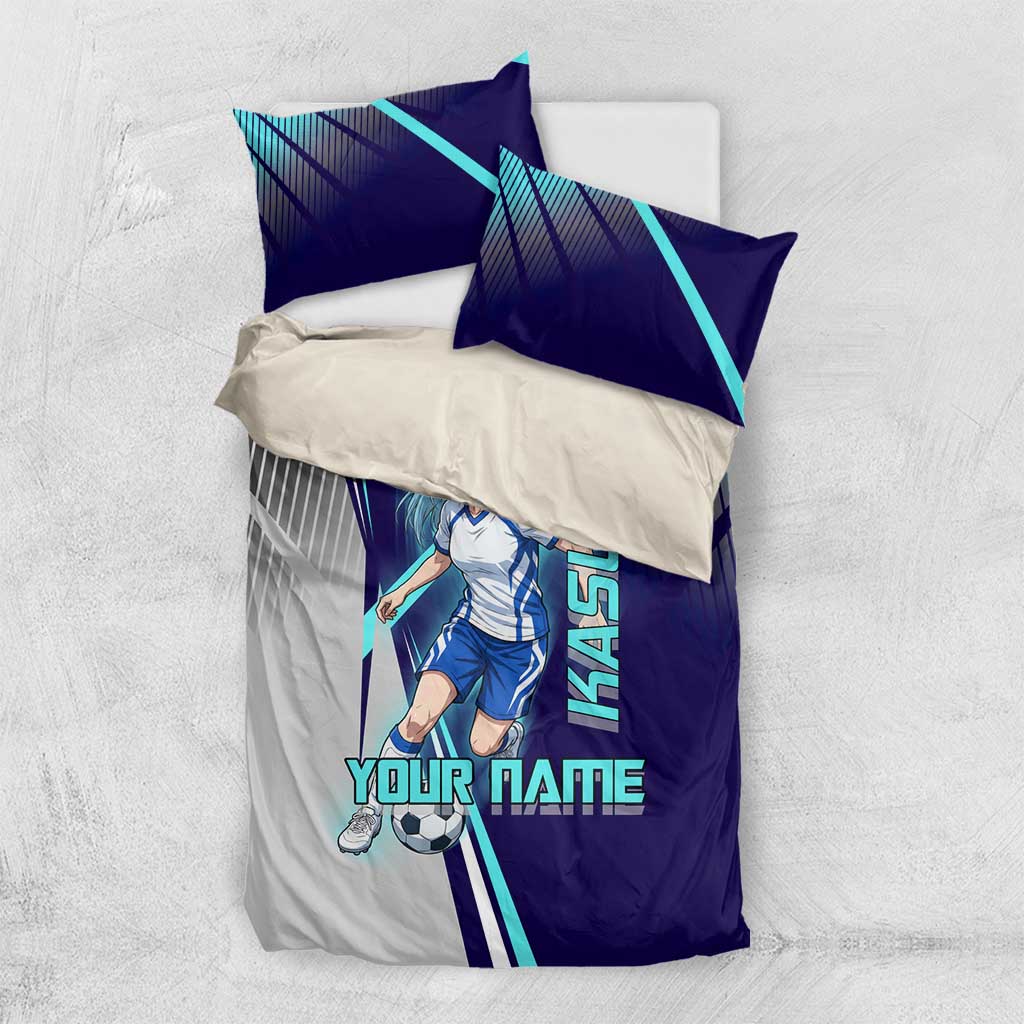 Personalized Miwa Kasumi Jujutsu Kaisen Bedding Set with Light Blue Accents and Action Pose