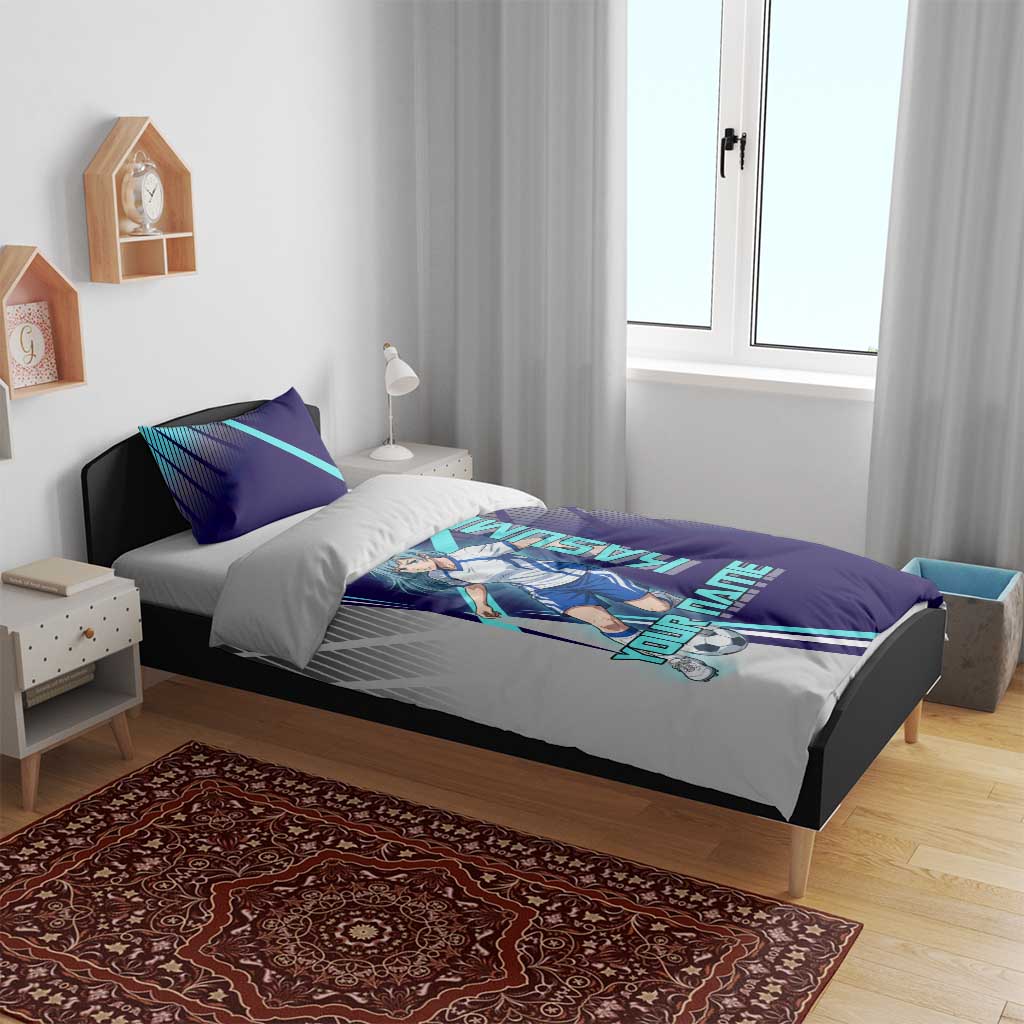 Personalized Miwa Kasumi Jujutsu Kaisen Bedding Set with Light Blue Accents and Action Pose