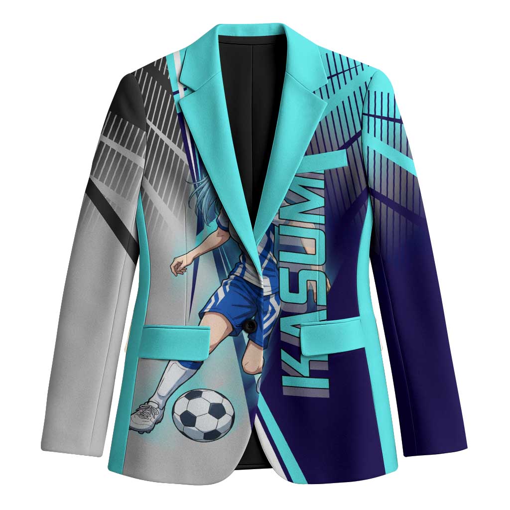 Personalized Miwa Kasumi Jujutsu Kaisen Blazer with Light Blue Accents and Action Pose