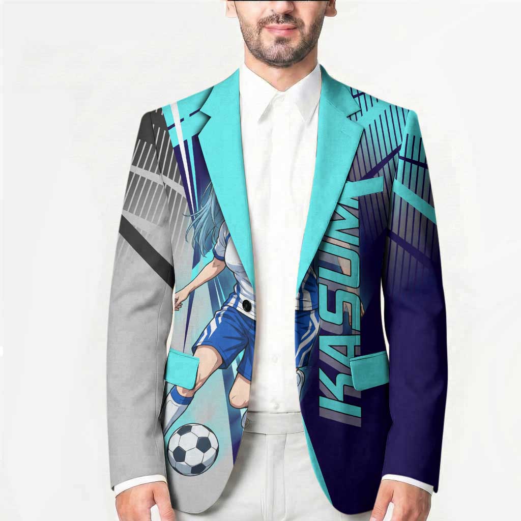 Personalized Miwa Kasumi Jujutsu Kaisen Blazer with Light Blue Accents and Action Pose