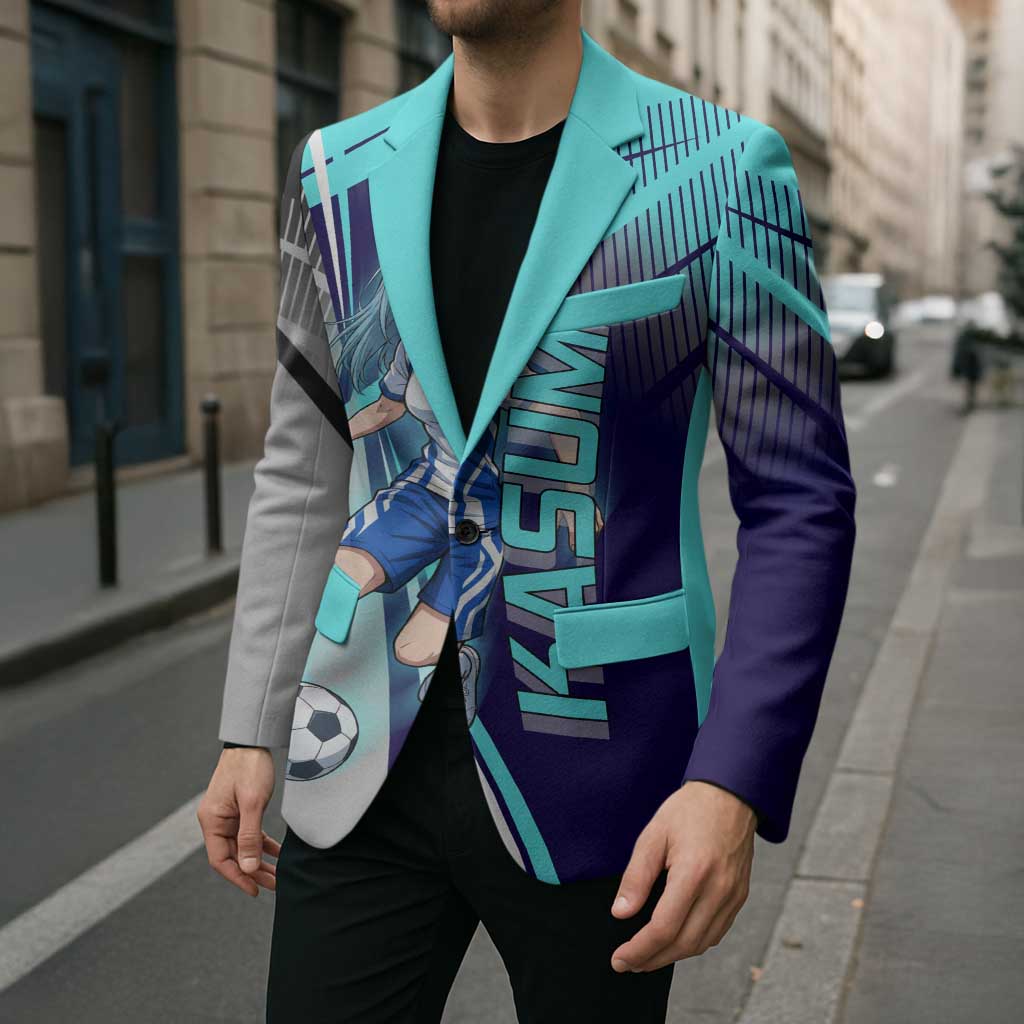 Personalized Miwa Kasumi Jujutsu Kaisen Blazer with Light Blue Accents and Action Pose