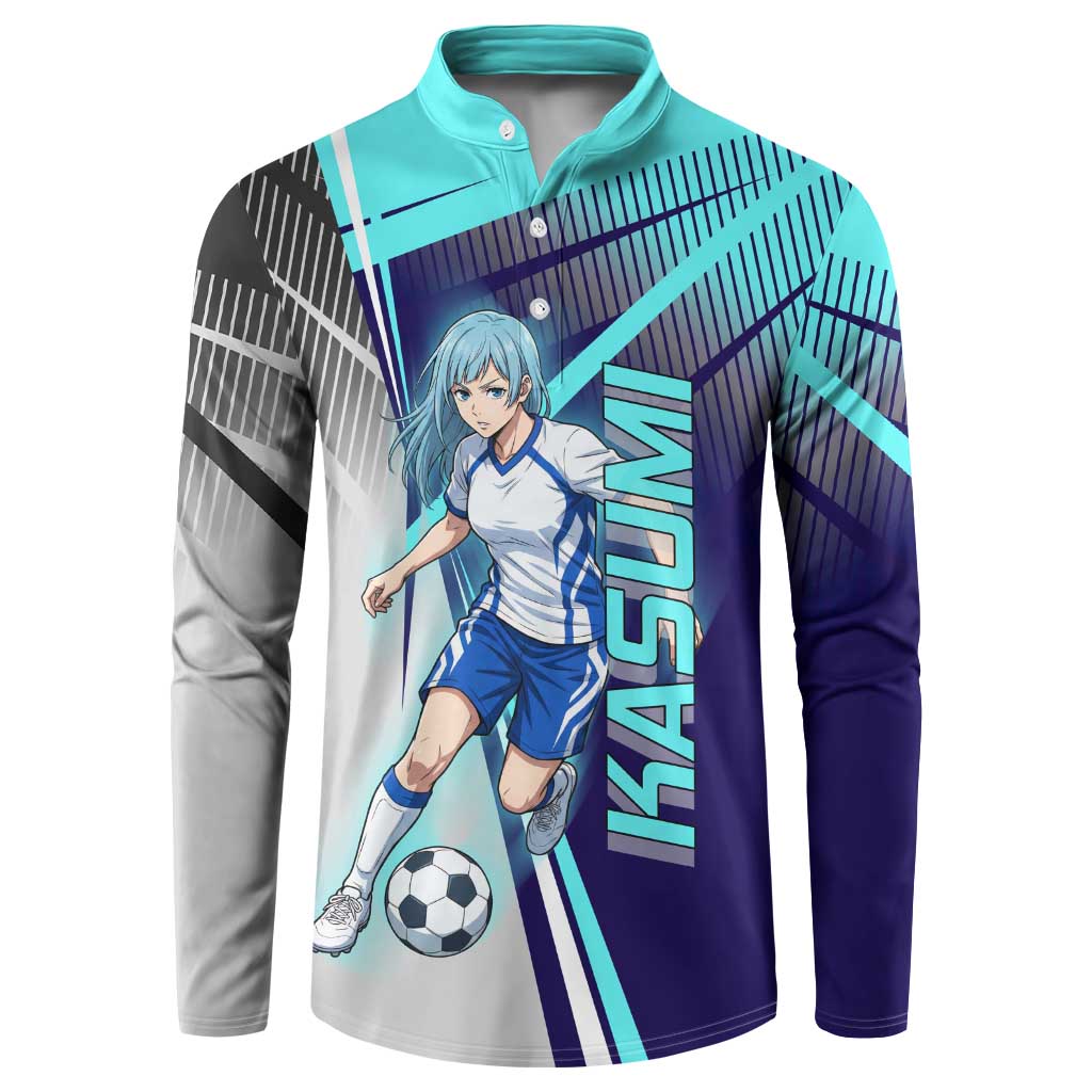 Personalized Miwa Kasumi Jujutsu Kaisen Button Sweatshirt with Light Blue Accents and Action Pose