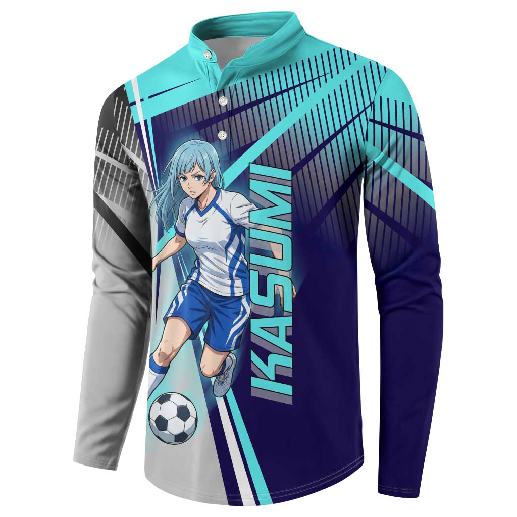 Personalized Miwa Kasumi Jujutsu Kaisen Button Sweatshirt with Light Blue Accents and Action Pose
