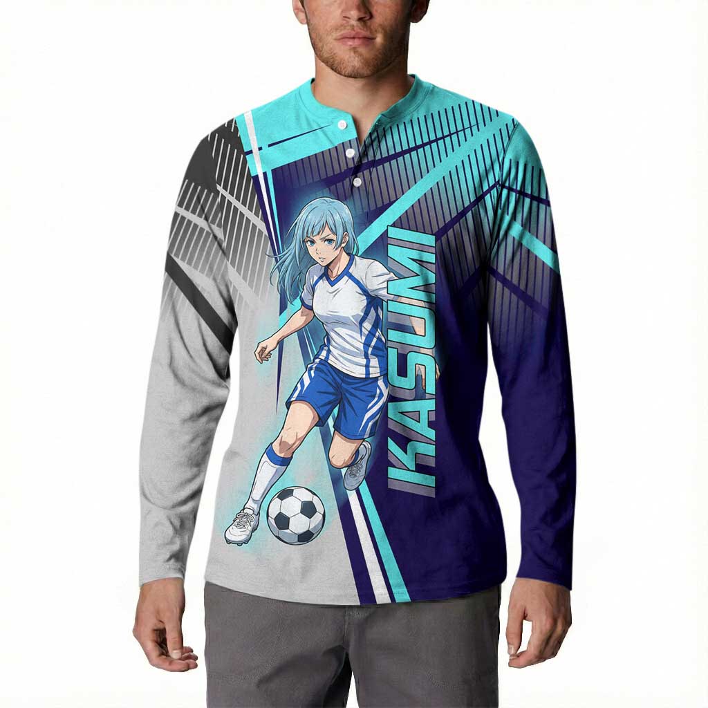 Personalized Miwa Kasumi Jujutsu Kaisen Button Sweatshirt with Light Blue Accents and Action Pose