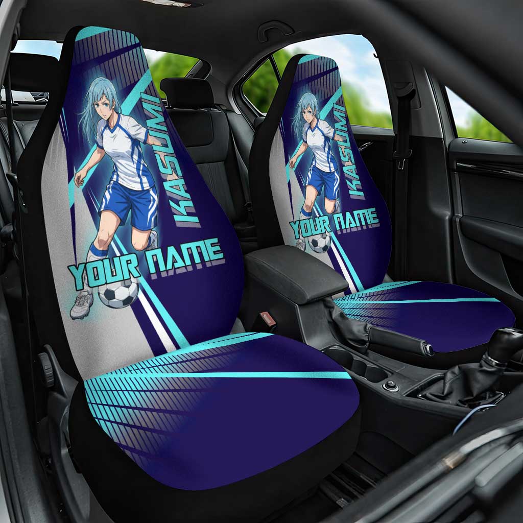 Personalized Miwa Kasumi Jujutsu Kaisen Car Seat Cover with Light Blue Accents and Action Pose